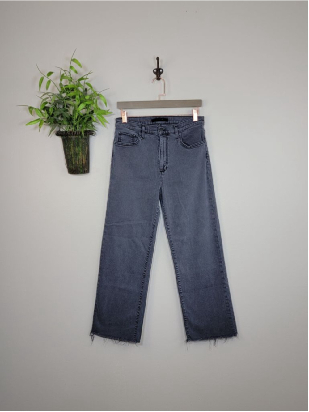 Joe's Jeans 29 The Blake Black Cat High Rise Wide Leg Straight Crop Raw Hem Gray
